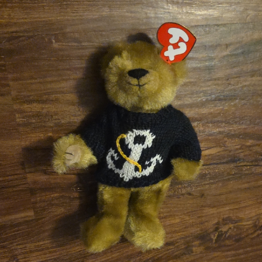 Ty Salty Bear with Navy Anchor Knit Sweater